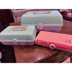 Caboodles 3 Cases Lavender Purple & Mint Green Makeup Organizer Vintage Set Of 3